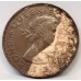 NEW ZEALAND 1956 . ONE 1 PENNY . ERROR . STRAPLESS QUEEN